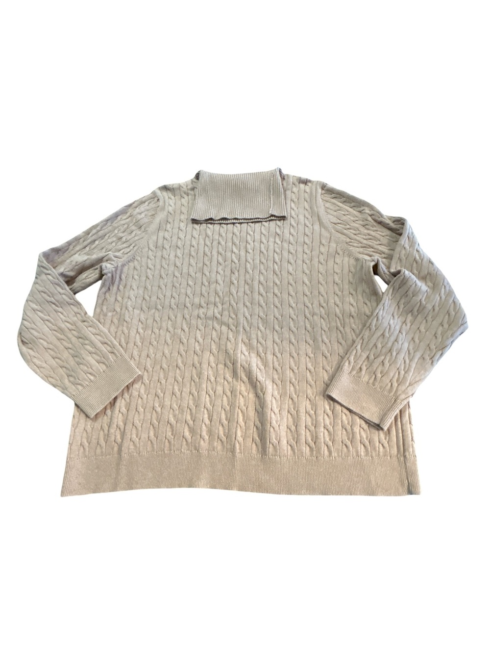 Lands' End Womens XL Cable Knit Turtleneck Sweater Beige Tan 100% Cotton Granola